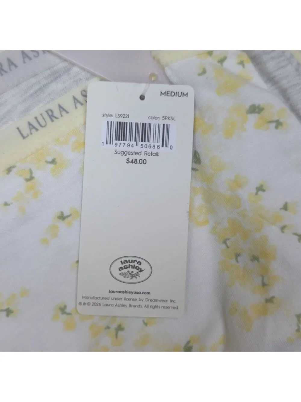 Laura Ashley Womens 5-Pack Tag-Free Medium Panties Briefs Cotton Spandex Yellow